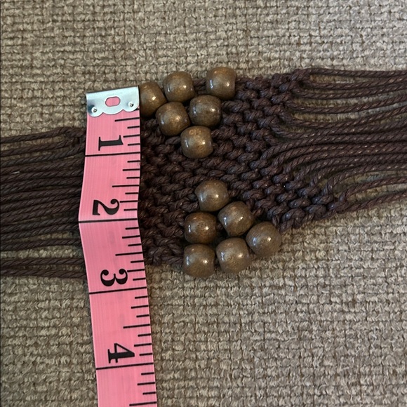 Vintage Boho Brown Macramé Belt Wooden Beads 33-44” - Picture 8 of 8